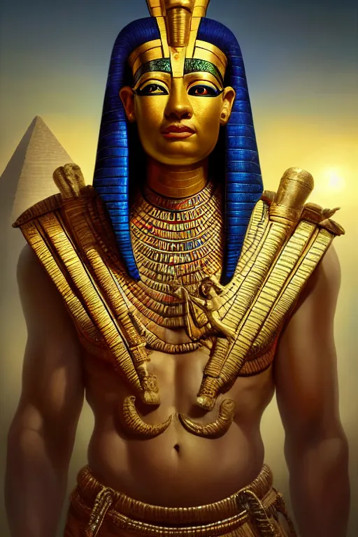 Image similar to egypt god osiris, god of the underworld, highly detailed, d & d, fantasy, highly detailed, digital painting, trending on artstation, concept art, sharp focus, illustration, global illumination, ray tracing, realistic shaded, art by artgerm and greg rutkowski and fuji choko and viktoria gavrilenko and hoang lap, sunny