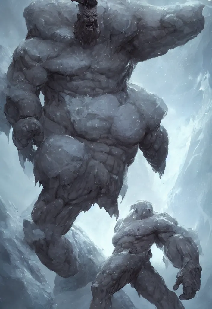 Prompt: a muscular ice giant made of ice and crystal from dungeon and dragons character, ice armor, concept art in style of Greg Rutkowski, ultracrisp, John Singer Sargant, painted by Frazetta, trending on artstation!!