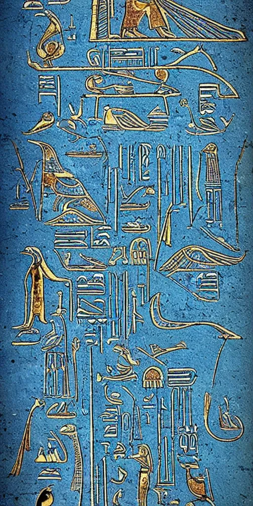 Image similar to egyptian hieroglyph blueprints to a spaceship