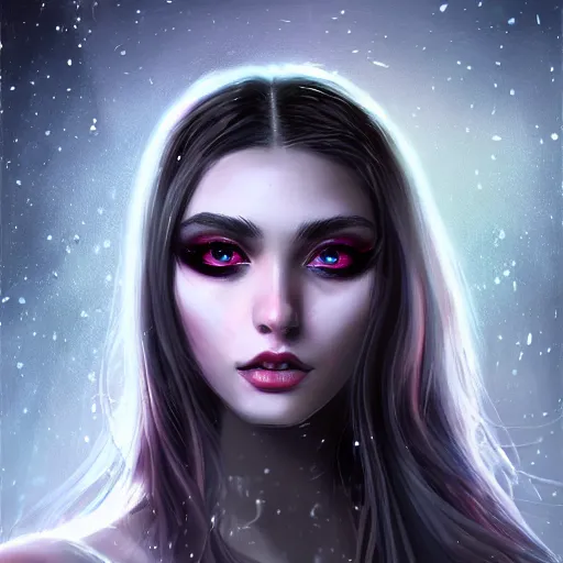 Image similar to fantasy magic fashion girl portrait, sci-fi, glossy eyes, face, long hair, fantasy, intricate, elegant, highly detailed, digital painting, artstation, concept art, smooth, sharp focus, illustration