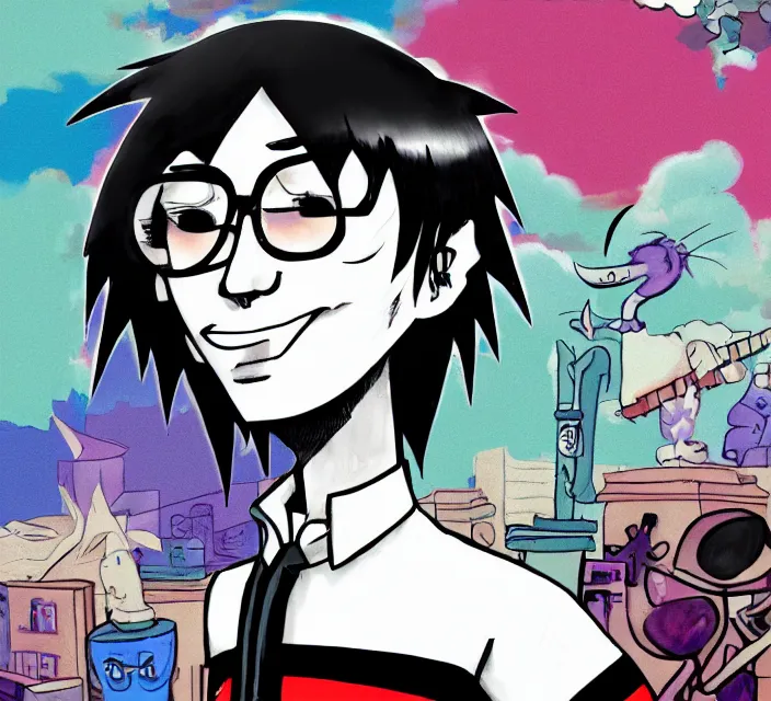 Image similar to a digital drawing of young neil cicierega in a emo / scene the gorillaz style, trending on pixiv, trending on deviantart