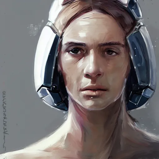 Image similar to portrait of a woman by greg rutkowski, she is about 3 0 years old, slavic, pretty, blond hair with two strans around her face, devastated expression, helplessness and denial, she is wearing a futuristic space gear, highly detailed portrait, digital painting, artstation, concept art, smooth, sharp foccus ilustration, artstation hq.