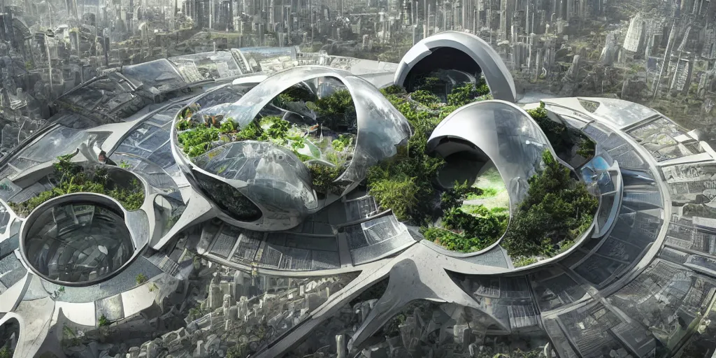 Prompt: futuristic ecological city with dome, cinematic, highly detailed, anamorphic lens