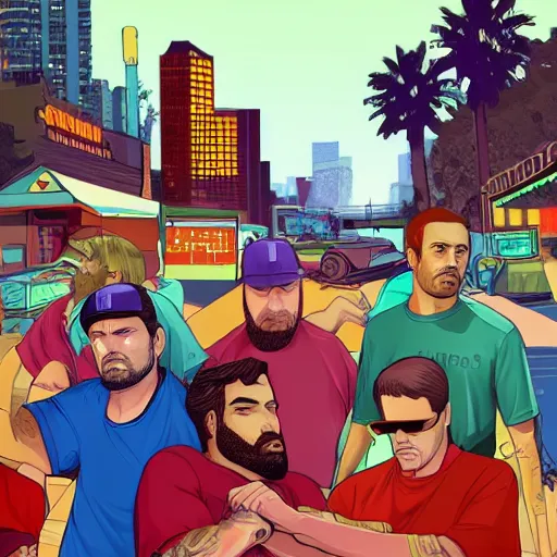 Image similar to Fall Guys in GTA 5, cover art by Stephen Bliss, boxart, loading screen