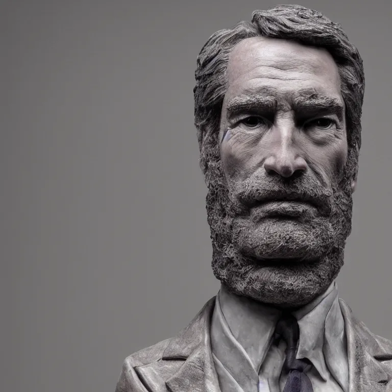 Image similar to studio photograph of hyperrealistic accurate portrait sculpture of timothy dalton, beautiful symmetrical!! face accurate face detailed face realistic proportions, made of peppercorns on a pedestal by ron mueck and matthew barney and greg rutkowski, hyperrealism cinematic lighting shocking detail 8 k