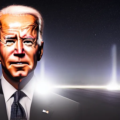 Image similar to portrait of asphalt face, joe biden, lasers shooting out of glowing eyes, smooth reflections, angry looking at camera, outdoor, black sky, 8 k, realistic, depth of field, rule of thirds, highly detailed, award winning photography.