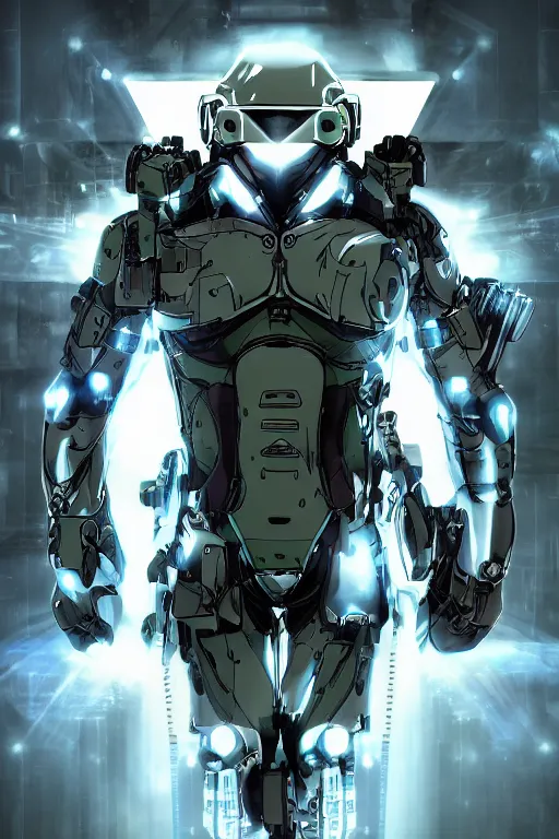 Image similar to cyber cyborg ninja mask helmet metal gear solid artic suit swat commando, global illumination ray tracing hdr fanart arstation by sung choi and eric pfeiffer and gabriel garza and casper konefal, a spectacular view cinematic rays of sunlight comic book illustration, by john kirby