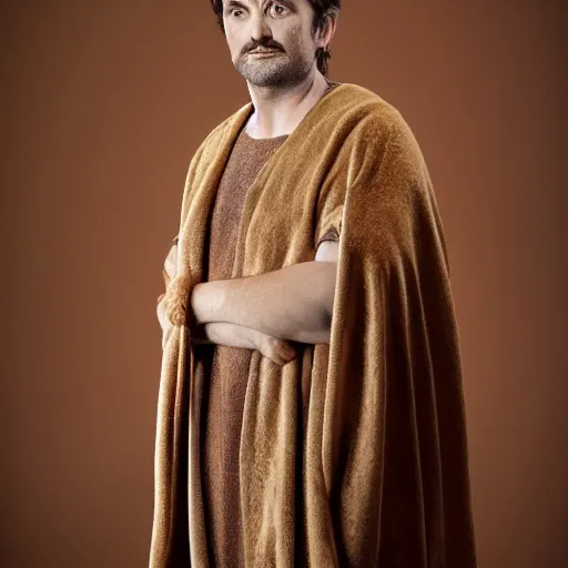 Image similar to richard iv the roman king, real human wearing cashmere dressing gown, soft studio lighting, sigma lens photo,