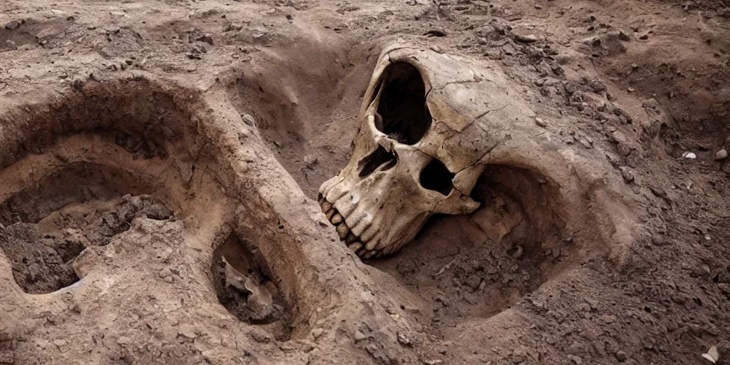 Image similar to paleontologists find a giant skull inside a dig site, south africa, photography