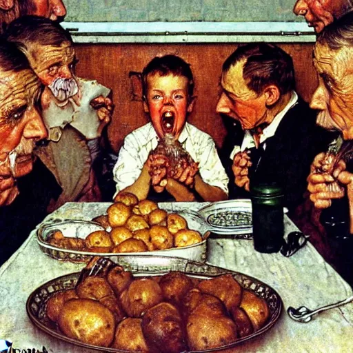 Prompt: The potatoes eaters, by norman rockwell