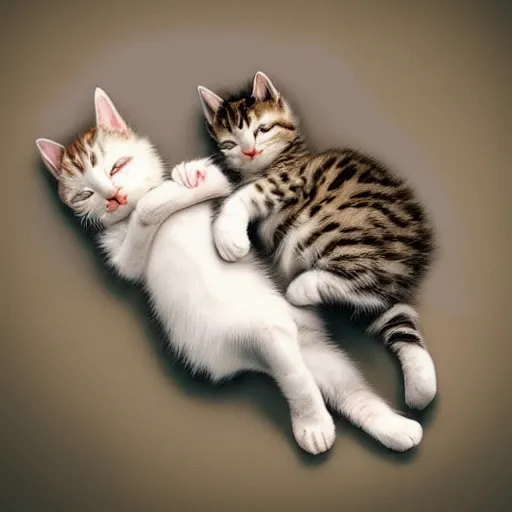 Prompt: two kittens sleeping in a comfy bed beautiful digital art trending on Artstation