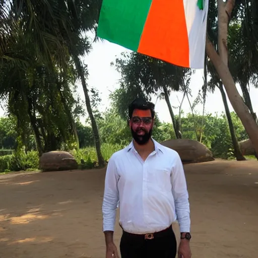 Prompt: Chad in front of Indian Flag