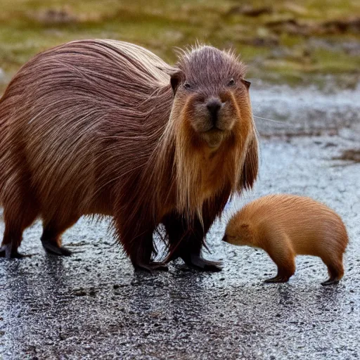 Image similar to two long haired capybara