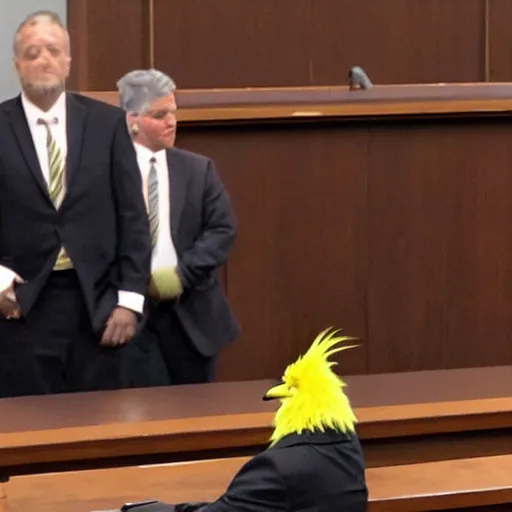 Image similar to big bird gives testimony in a court room wearing a suit