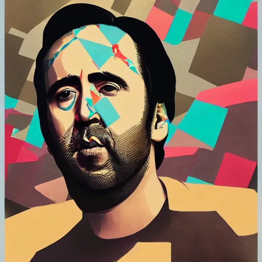 Image similar to nicolas cage profile picture by Sachin Teng , asymmetrical, positive vibes, Organic Painting , digital art, trending on artstation, Matte Painting, geometric shapes, hard edges, realism, graffiti, street art:2 by Sachin Teng:4