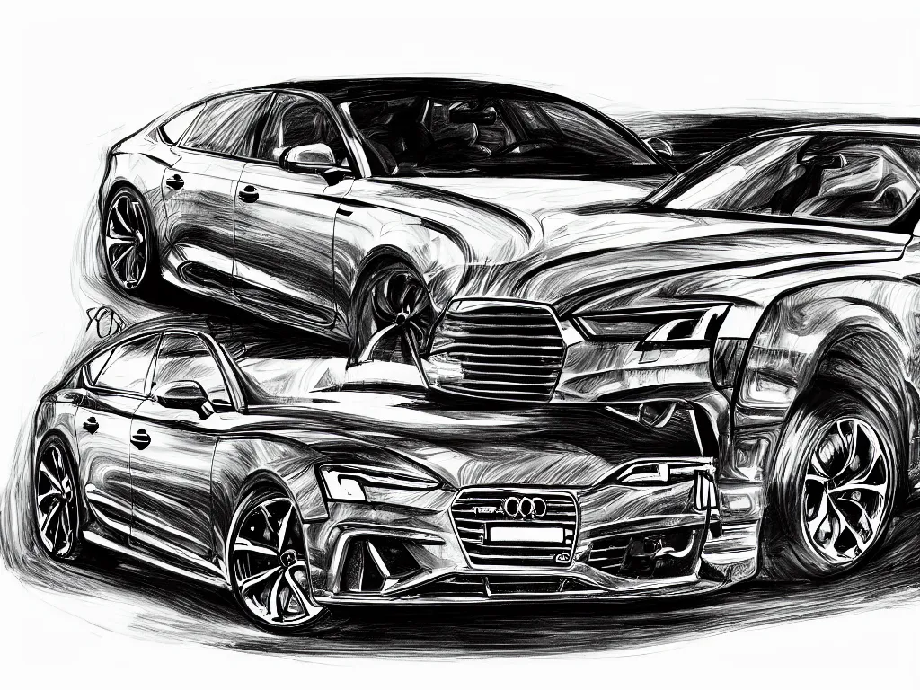 Image similar to a hand - drawn sketch of an audi s 5 sportback.