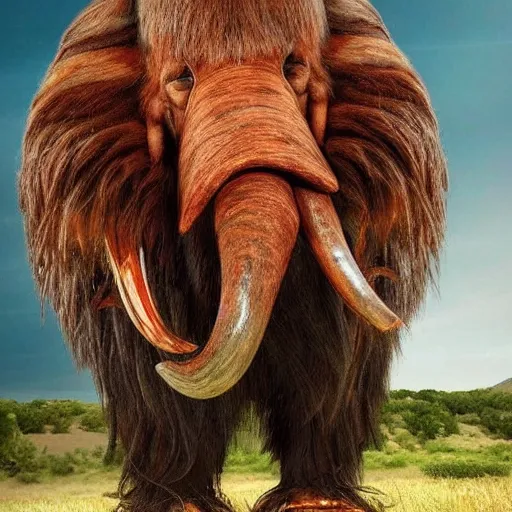 Prompt: wooly mammoth with hair that looks like pulled pork