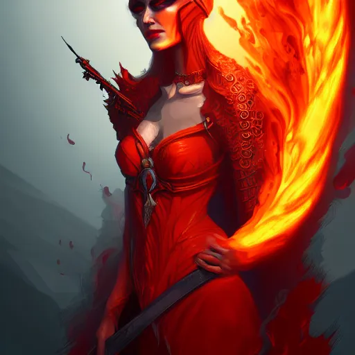 Image similar to Queen of fire and death, highly detailed, digital painting, artstation, concept art, smooth, sharp focus, illustration