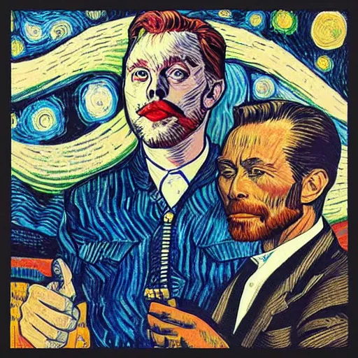 Image similar to portrait of elon musk, mashup between mc escher and vincent van gogh