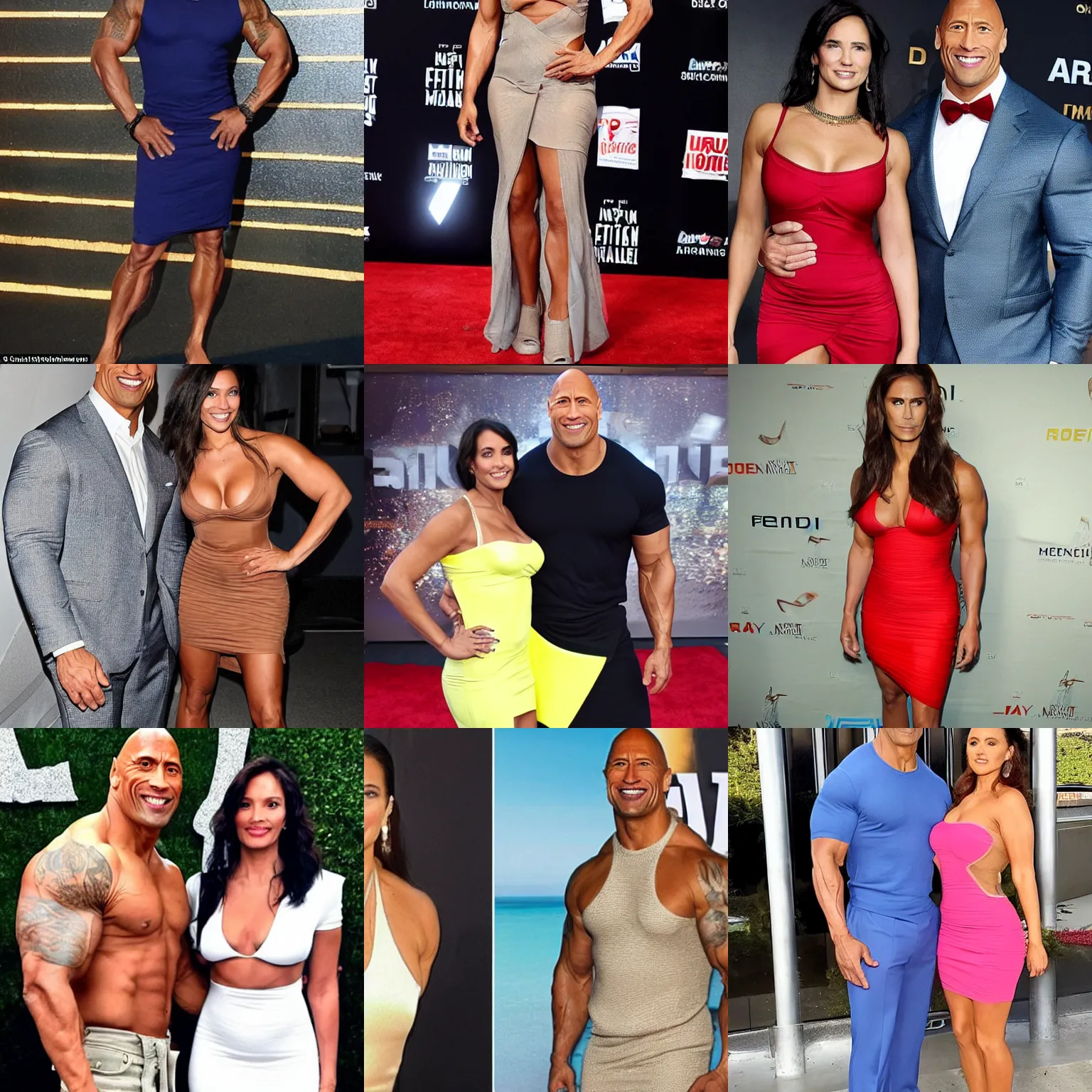Prompt: Dwayne The Rock Johnson looking fabulous in a skimpy dress after her male-to-female surgery'