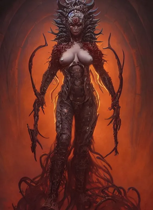 Image similar to a detailed full body portrait of the queen of blades, diablo 4 lilith, sideshow figurines, by tom bagshaw, dorian cleavenger, greg rutkowski, wlop, astri lohne, zdzisław beksinski trending on artstation
