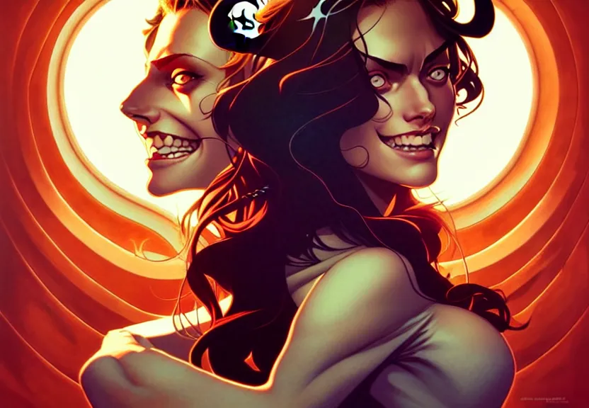 Prompt: artgerm, joshua middleton comic cover art, pretty pirate phoebe tonkin smiling, full body, symmetrical eyes, symmetrical face, long curly black hair, on a pirate ship background, warm colors