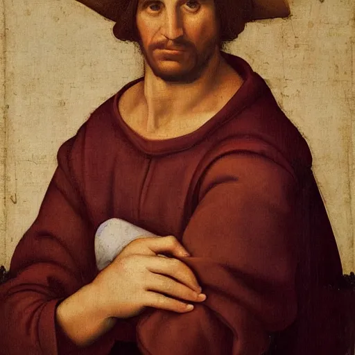 Prompt: a portrait of the painter Raphael. in the style of Raphael. 16th century Italian oil painting.