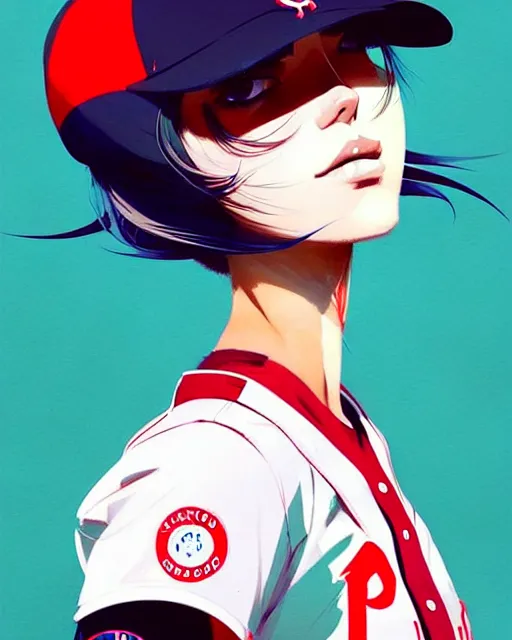 Image similar to a ultradetailed beautiful panting of a stylish girl in a baseball uniform, by conrad roset, greg rutkowski and makoto shinkai, trending on artstation