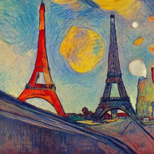 Prompt: starship enterprise next to the eiffel tower, oil painting by toulouse lautrec, wallpaper