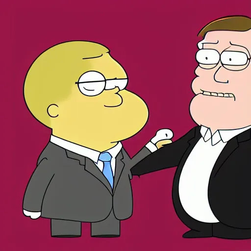 Prompt: saul goodman in the style of family guy, standing next to peter griffin
