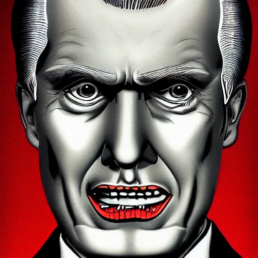 Prompt: character portrait inspired by max headroom and donald trump, digital art work made by brian bolland, highly detailed macabre face, realistic