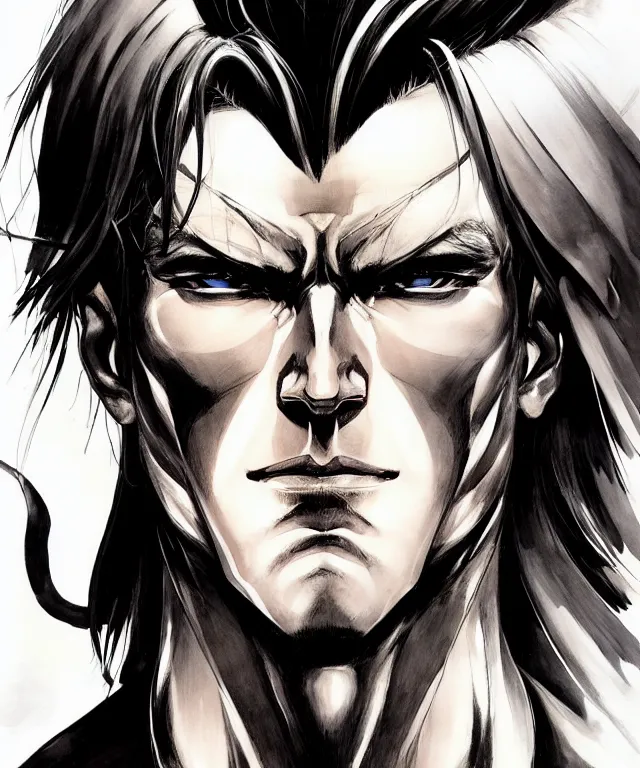 Prompt: ship captain man with sharp features, stunning eyes, and long silver hair that spikes upward in two large prongs, lean muscular build, collaborative artwork by greg ruthowski, yoshikata amano, yoji shinkawa!!, artstation, highly detailed, clear face