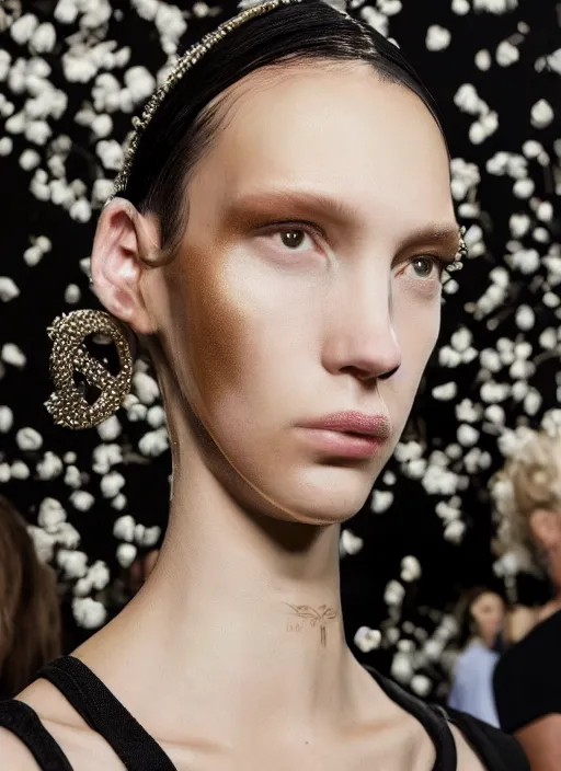 Image similar to A beautiful portrait of Kendra Spears as a model at louis vuitton fashion show Paris Spring/Summer 2018, highly detailed, in the style of cinematic, fashion week backstage, makeup by Pat Mcgrath, shot by Greg rutkowski