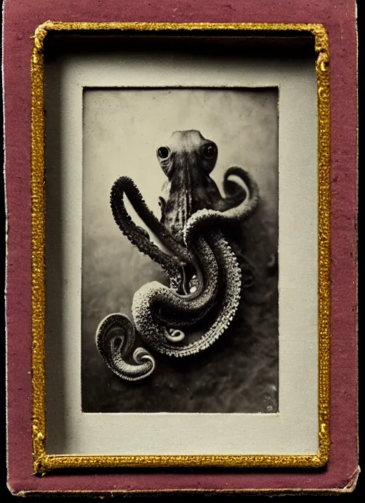 Image similar to wetplate daguerreotype portrait of a octopus by louis jacques mande daguerre