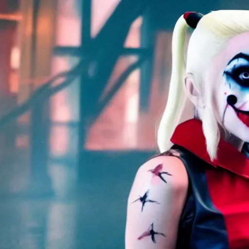 Image similar to Film still of Lady Gaga as Harley Quinn from Joker (2019)