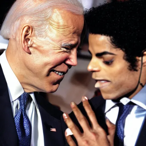 Image similar to a photo of Joe Biden smelling Michael Jackson's hair