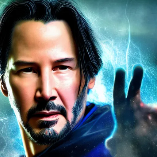 Image similar to Keanu Reeves as Dr. Strange, mcu, concept art, high definition photography, professional photography, 8k