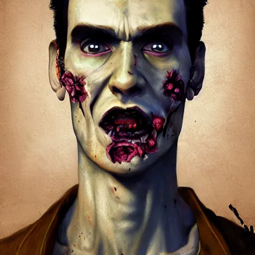 Image similar to skinny morrissey as a zombie with flowers, 7 days to die zombie, fine art, award winning, intricate, elegant, sharp focus, cinematic lighting, rimlight, digital painting, 8 k concept art, art by z. w. gu, art by brom, art by michael hussar, 8 k