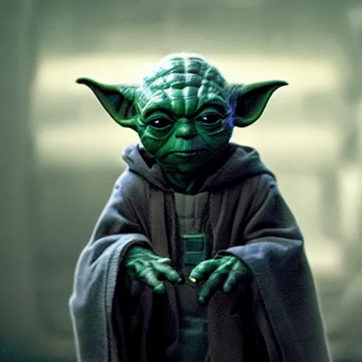 Image similar to a still of Yoda playing batman in the Batman (2022), sharp focus, detailed, centered,