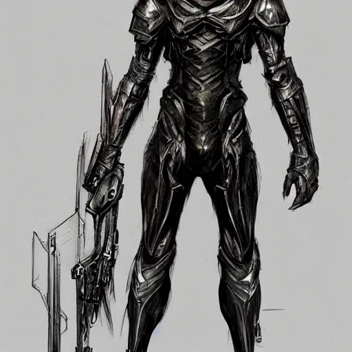 Prompt: concept art, long thin legs, large shoulders, concept design, sketch, male, science fiction suit, helmet, arthur rackham, trending on artstation