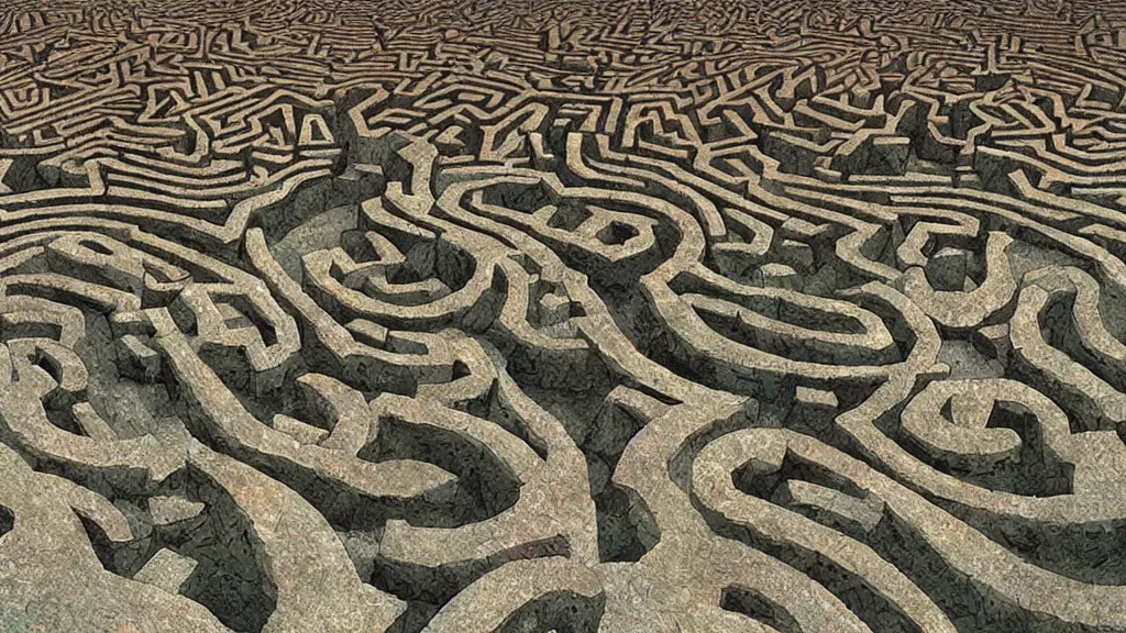 Prompt: a surreal maze of ancient rocks ultra realistic by Jean Giraud