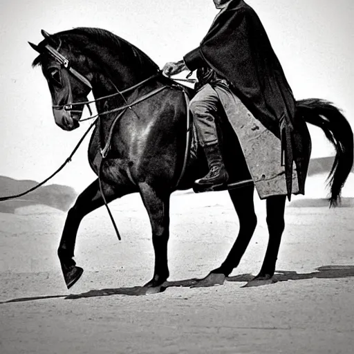 Prompt: gunslinger walking with his horse by frank miller