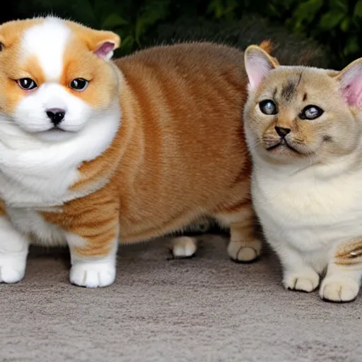 Prompt: British Shorthair cat hybridized with Welsh Corgi