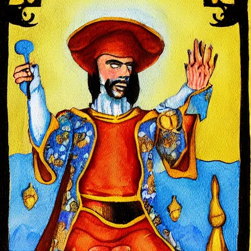 Prompt: tarot card of don juan, detailed painting