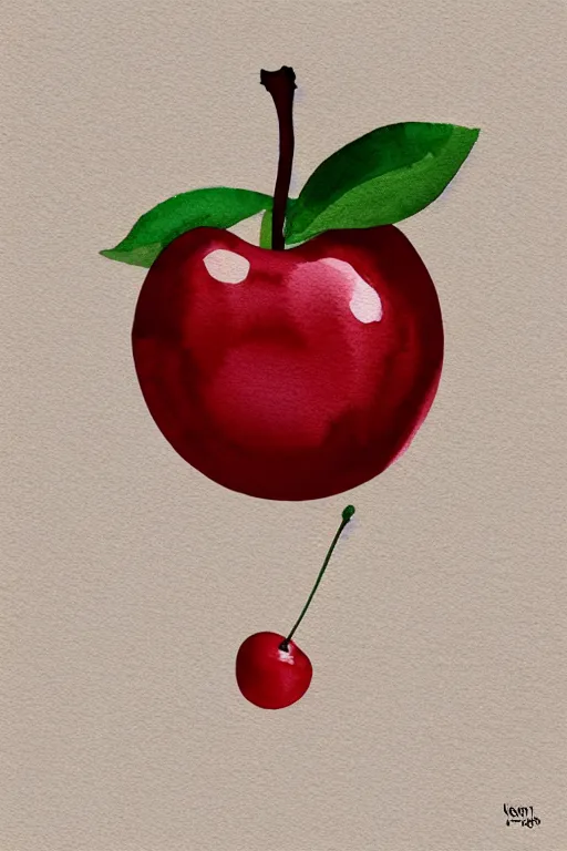 Image similar to minimalist watercolor art of a cherry, illustration, vector art