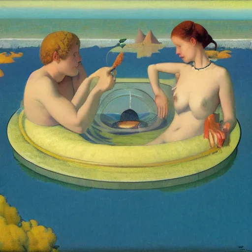 Prompt: a beautiful painting by gerald brom trending on artstation aquatic deepfried hovering reservoir cylinder corgie mango Beech New York Pie, by Felix Vallotton and Johfra Bosschart and Monsù Desiderio, impression