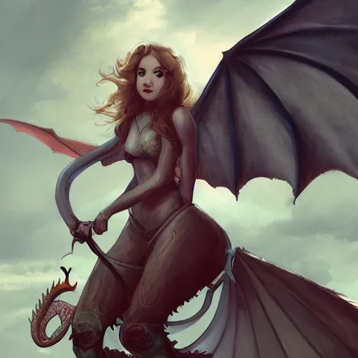 Image similar to a girl riding a dragon, trending on artstation