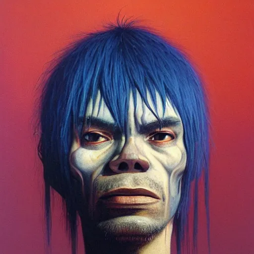 Prompt: a portrait of 2 d from the gorillaz, painted by zdzislaw beksinski