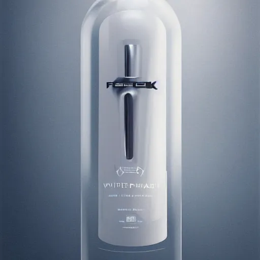 Prompt: concept art of white dietary supplement designed by porsche and richard mille in a transparent bottle with big black sticker on it, by aenaluck, artgerm and roberto ferri and greg rutkowski, light blue and white tones, digital painting, artstation, concept art, smooth, sharp foccus ilustration hq