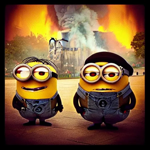 Prompt: “minions laughing as the Notre dame burns behind them”